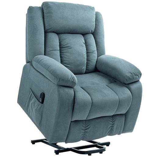 HOMCOM Poltrona Relax Reclinável Elétrica Elevatória com Porta USB Poltrona Elevatória com Controlo Remoto Assento Amplo Apoio para os Pés Estofada em Veludo Bolsos Laterais Azul