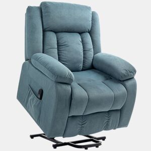 HOMCOM Poltrona Relax Reclinável Elétrica Elevatória com Porta USB Poltrona Elevatória com Controlo Remoto Assento Amplo Apoio para os Pés Estofada em Veludo Bolsos Laterais Azul