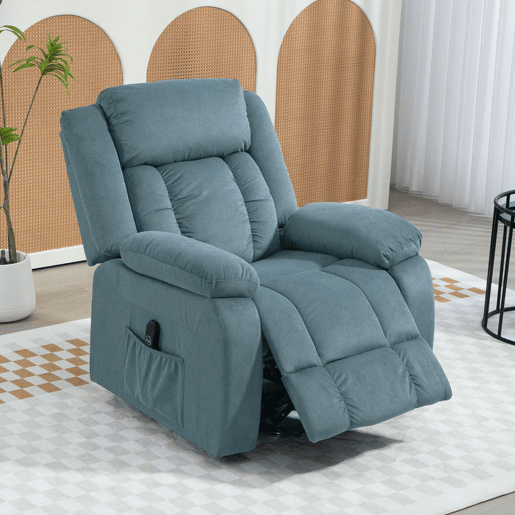 HOMCOM Poltrona Relax Reclinável Elétrica Elevatória com Porta USB Poltrona Elevatória com Controlo Remoto Assento Amplo Apoio para os Pés Estofada em Veludo Bolsos Laterais Azul