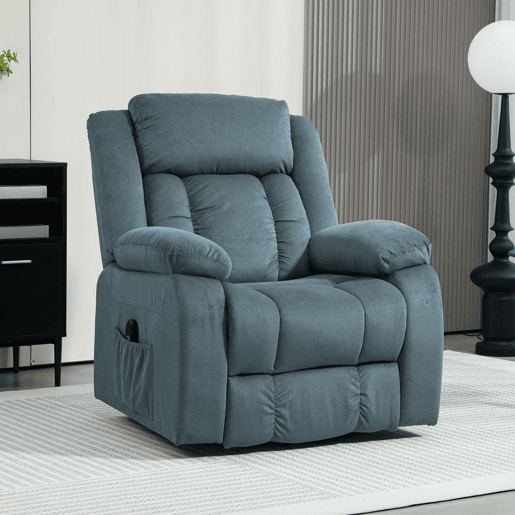 HOMCOM Poltrona Relax Reclinável Elétrica Elevatória com Porta USB Poltrona Elevatória com Controlo Remoto Assento Amplo Apoio para os Pés Estofada em Veludo Bolsos Laterais Azul