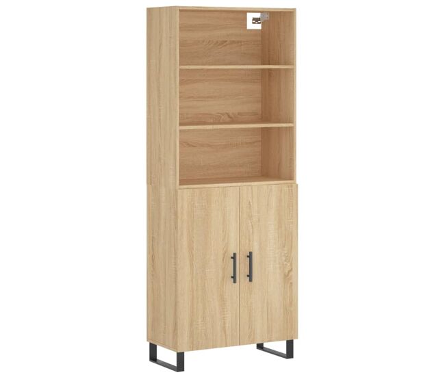 Aparador alto - mueble de almacenamiento madera contrachapada color roble 69,5x34x180 cm es776