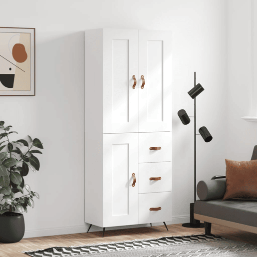 Armário alto - Bufete - Móvel de apoio 69,5x34x180 cm derivados de madeira branco pt736