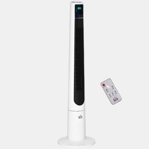 HOMCOM Ventoinha de Torre Ventoinha de Pé Silenciosa 50W com Controlo Remoto 3 Velocidades 3 Modos Temporizador 12H Oscilação 40° Ecrã LED para Casa e Escritório Branco