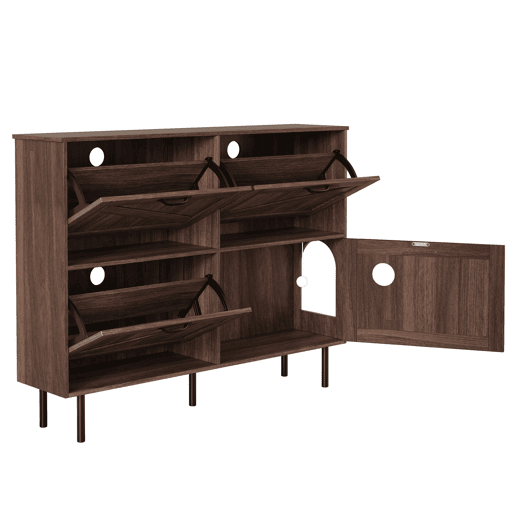 Sapateira estreita com 3 portas - Estante para brinquedos de animais de estimação, estante para sapatos, para corredor - Nogueira natural