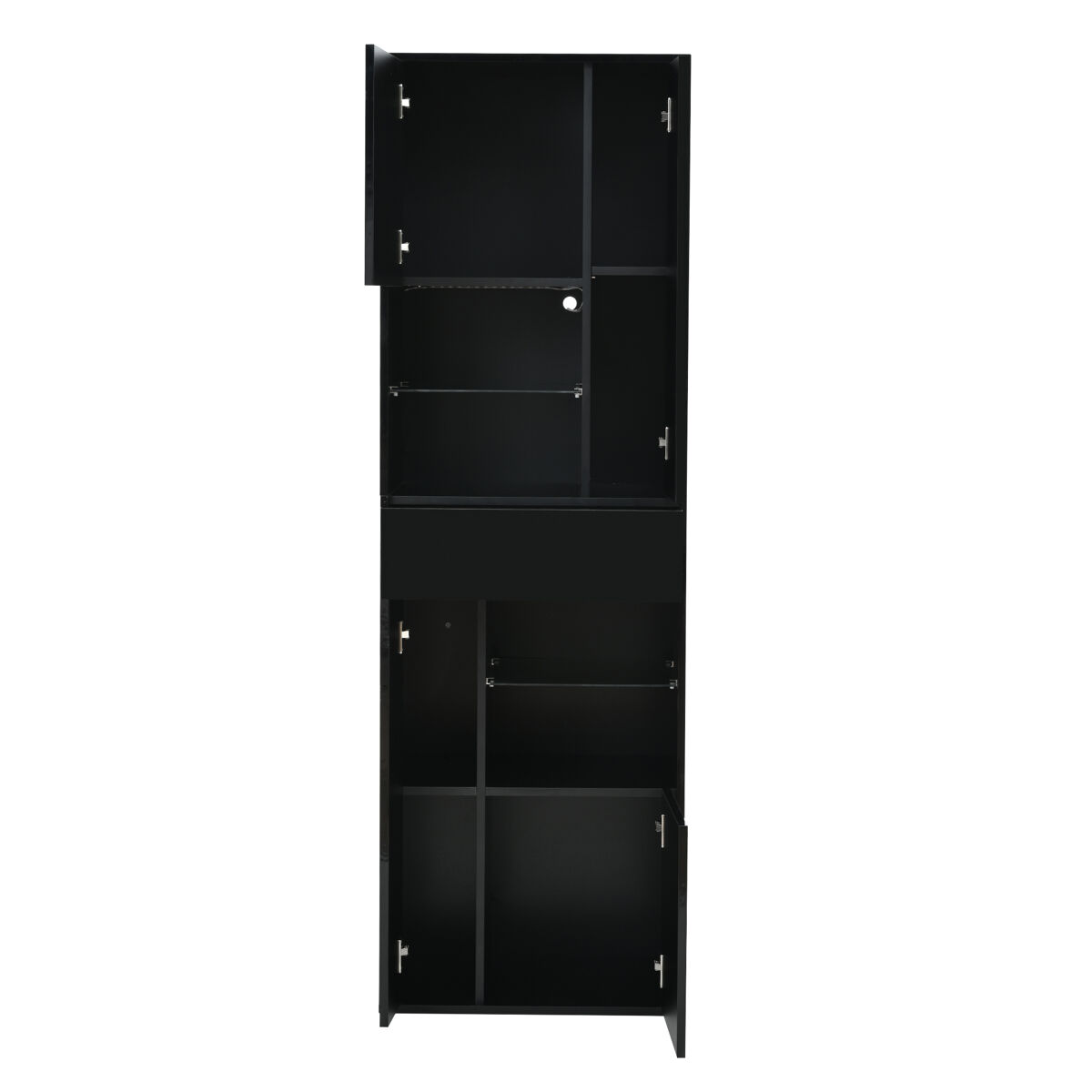 Vitrina + 55x38x170 cm - 1 cajón, 4 puertas, led, alto brillo - negro