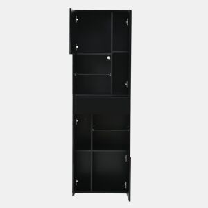 Vitrine + 55x38x170 cm - 1 gaveta, 4 portas, LED, alto brilho - Preto