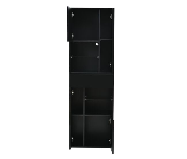 Vitrina + 55x38x170 cm - 1 cajón, 4 puertas, led, alto brillo - negro