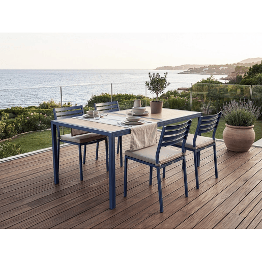 Mesa de jardim em metal com imitação de madeira Tossa - 160 x 90 x 75 cm - Castanho