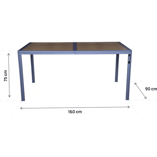 Mesa de jardim em metal com imitação de madeira Tossa - 160 x 90 x 75 cm - Castanho