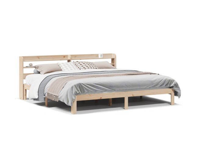 Estructura de cama matrimonial estilo con cabecero madera maciza de pino 200x200cm