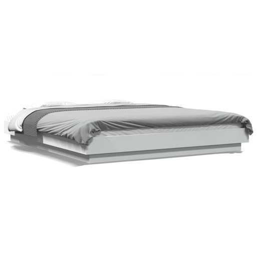 Estrutura De Cama De Casal c luzes LED - 150x200 cm derivados madeira branco