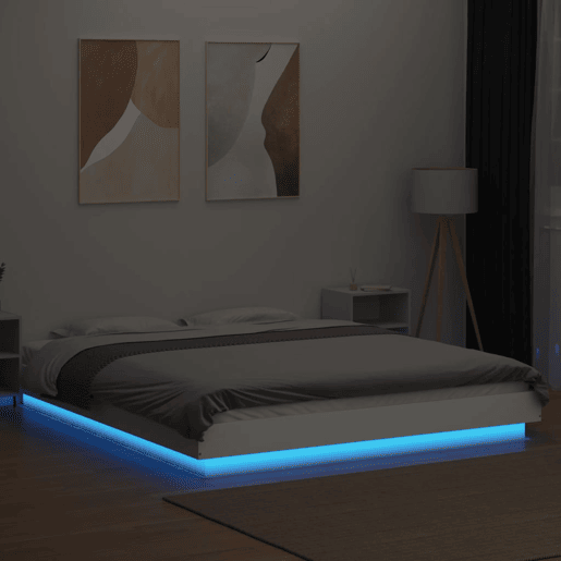 Estrutura De Cama De Casal c luzes LED - 150x200 cm derivados madeira branco