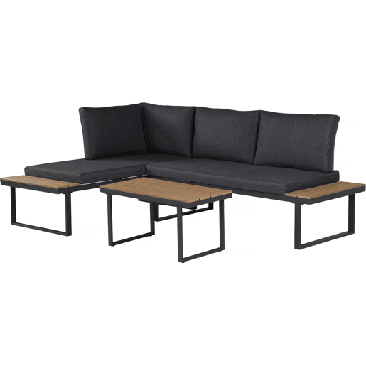 Conjunto de mobiliário de jardim, sofá de canto em imitação de madeira Liora - 4 lugares - Cinzento
