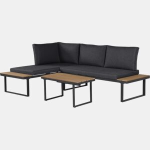 Conjunto de mobiliário de jardim, sofá de canto em imitação de madeira Liora - 4 lugares - Cinzento