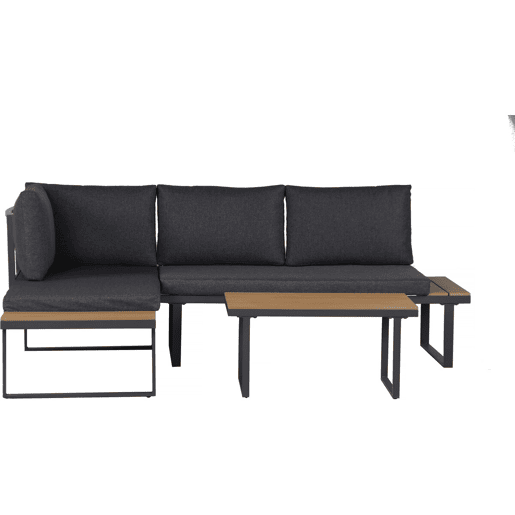 Conjunto de mobiliário de jardim, sofá de canto em imitação de madeira Liora - 4 lugares - Cinzento