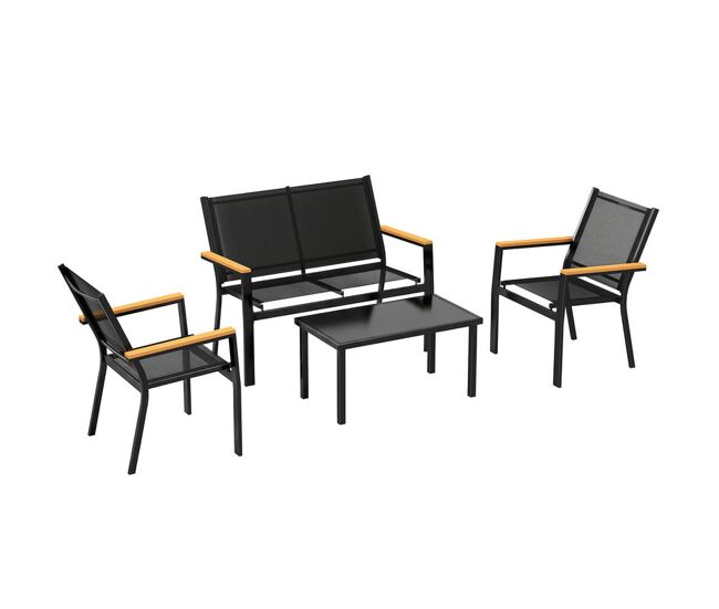 Outsunny conjunto jardín exterior de 4 piezas, muebles jardín exterior con sofá de 2 plazas, 2 sillones, mesa de cristal templado, tela textilene,