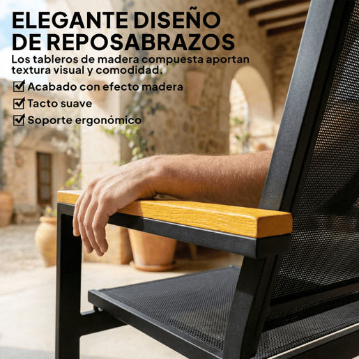 Outsunny Conjunto de Jardim Exterior de 4 Peças Móveis para Jardim com Sofá de 2 Lugares 2 Cadeiras Mesa de Vidro Temperado Tecido Textilene Apoios de Braços Largos Preto