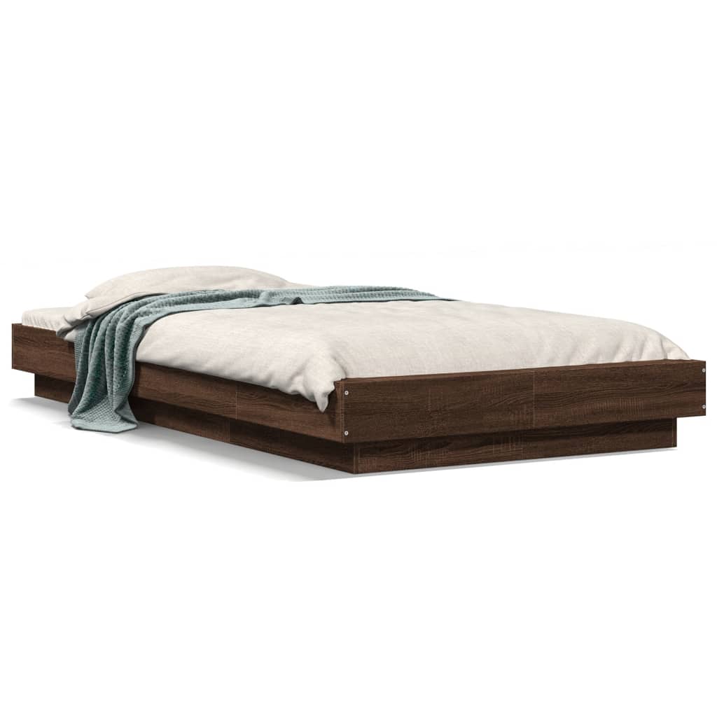 Estructura de cama individual para adultos con luces led madera roble marrón 90x200 cm