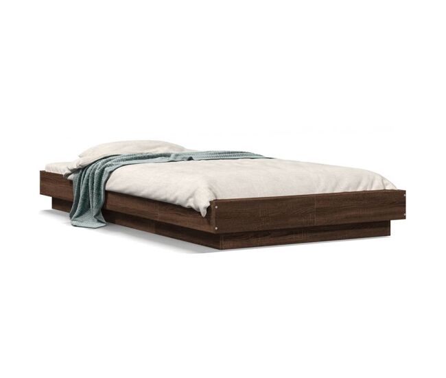 Estructura de cama individual para adultos con luces led madera roble marrón 90x200 cm