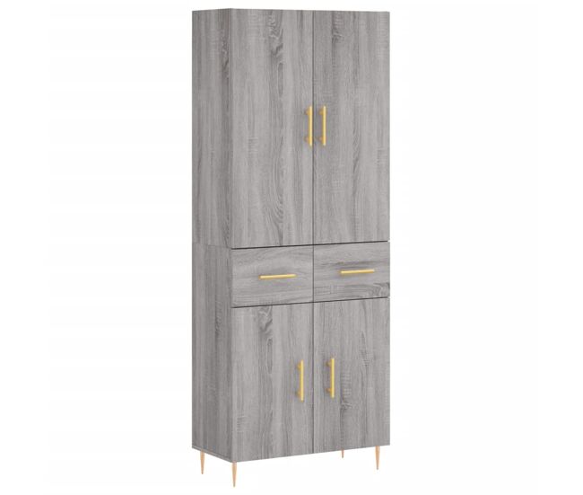 Aparador alto - mueble de almacenamiento madera contrachapada gris sonoma 69,5x34x180 cm es1098