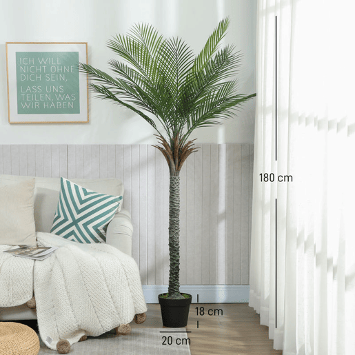 HOMCOM Planta Artificial Decorativa 180 cm Palmeira Artificial com Vaso e Folhas para Interior Casa Sala Escritório Verde
