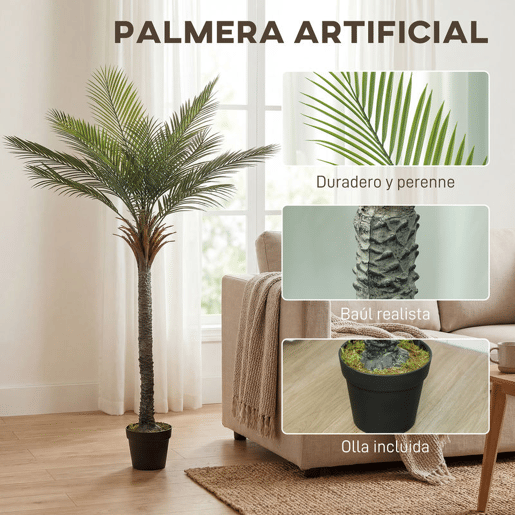 HOMCOM Planta Artificial Decorativa 180 cm Palmeira Artificial com Vaso e Folhas para Interior Casa Sala Escritório Verde