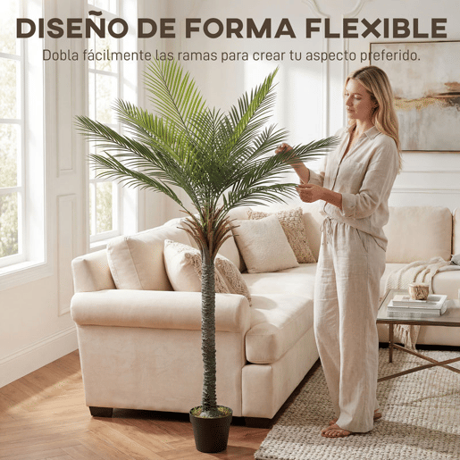 HOMCOM Planta Artificial Decorativa 180 cm Palmeira Artificial com Vaso e Folhas para Interior Casa Sala Escritório Verde