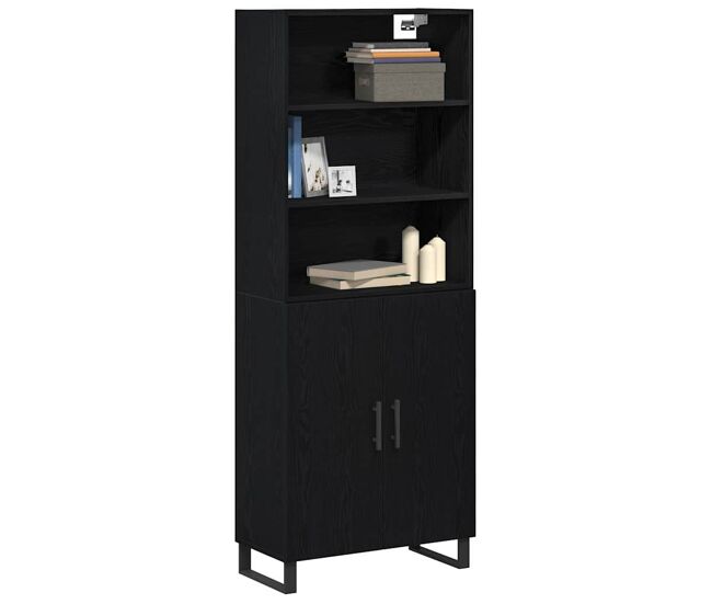 Aparador alto - mueble de almacenamiento roble negro 69,5 x 34 x 180 cm es1591