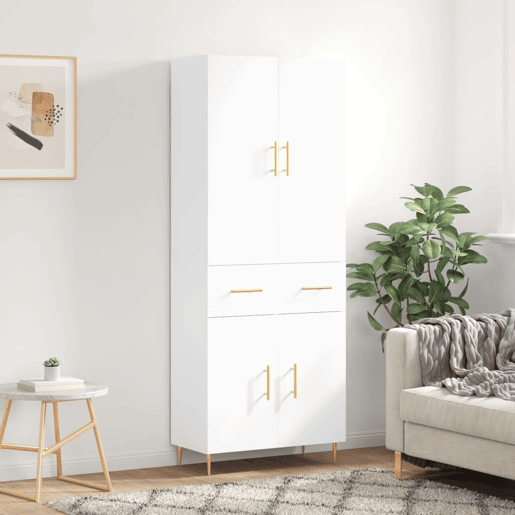 Armário alto - Bufete - Móvel de apoio 69,5x34x180 cm derivados de madeira branco pt675