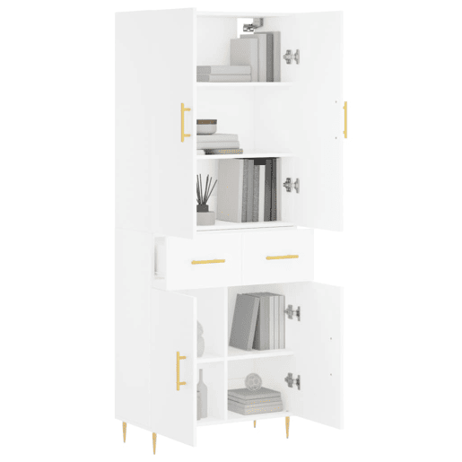 Armário alto - Bufete - Móvel de apoio 69,5x34x180 cm derivados de madeira branco pt675