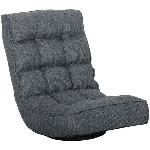 HOMCOM Cadeira de Chão Dobrável Giratória 360° com Encosto Ajustável em 5 Posições, Sofá de Chão em Linho Acolchoado para Meditação e Gaming, 58x107x79 cm, Cinzento