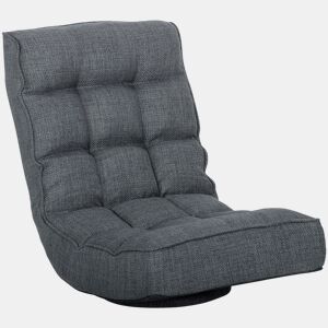 HOMCOM Cadeira de Chão Dobrável Giratória 360° com Encosto Ajustável em 5 Posições, Sofá de Chão em Linho Acolchoado para Meditação e Gaming, 58x107x79 cm, Cinzento