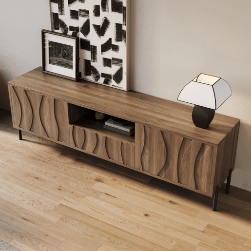 Móvel de TV 160x35 cm - Baixo, 3 portas, móveis de sala - Natural