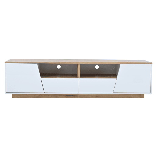 Móvel de TV 180x40x46 cm - LED, 2 gavetas, 2 armários, até 75 - branco e madeira Móvel de TV 180x40x46 cm - LED, 2 gavetas, 2 armários, até 75 - branco e madeira