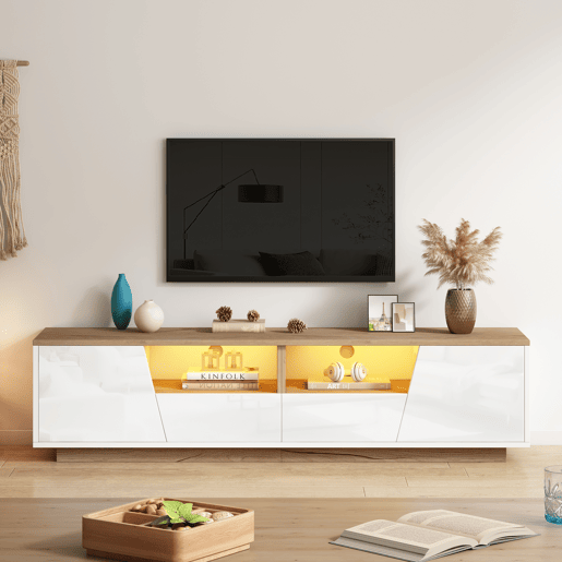 Móvel de TV 180x40x46 cm - LED, 2 gavetas, 2 armários, até 75 - branco e madeira Móvel de TV 180x40x46 cm - LED, 2 gavetas, 2 armários, até 75 - branco e madeira