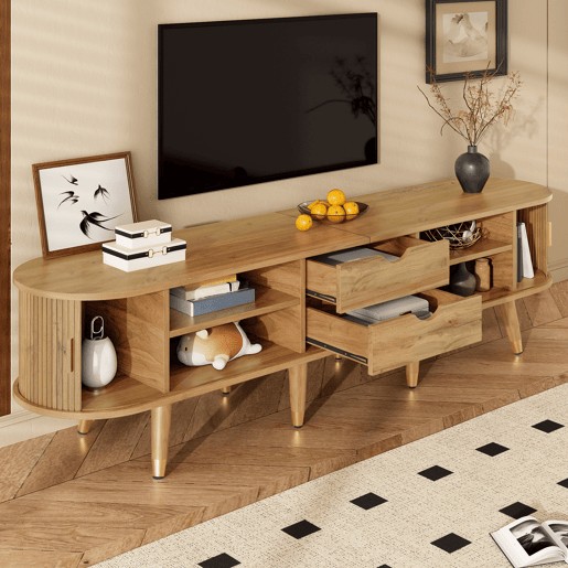Móvel de TV 160x40 cm - com portas de correr, suporte para TV, design exclusivo - Natural