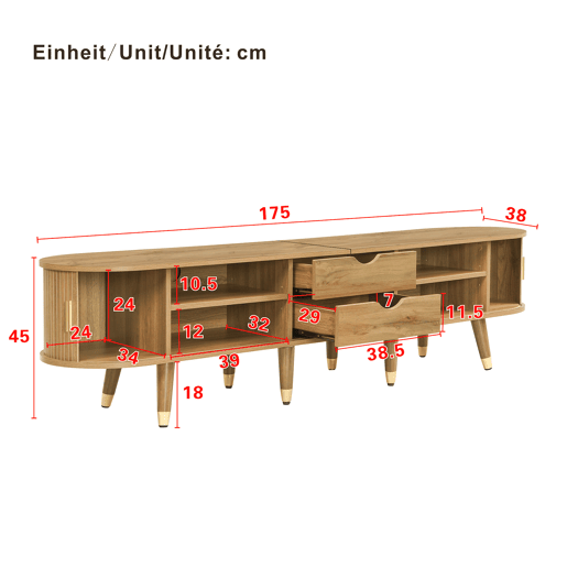 Móvel de TV 160x40 cm - com portas de correr, suporte para TV, design exclusivo - Natural