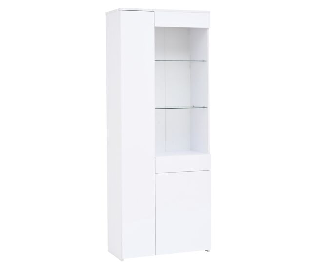 Vitrina 70x35x180 cm - altura brillante, vidrio con led, cajones, almacenamiento - blanco