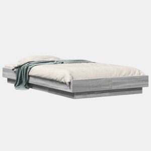 Estrutura de cama de solteiro para adultos c luzes LED derivados madeira cinzento sonoma