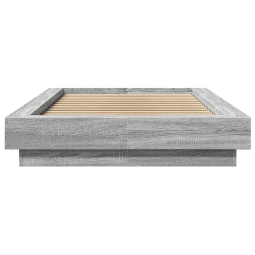 Estrutura de cama de solteiro para adultos c luzes LED derivados madeira cinzento sonoma