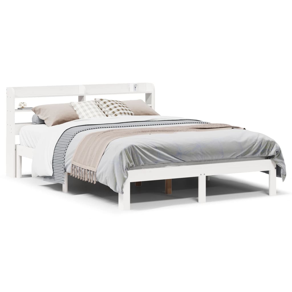 Estructura de cama matrimonial estilo con cabecero madera pino blanco 135x190 cm