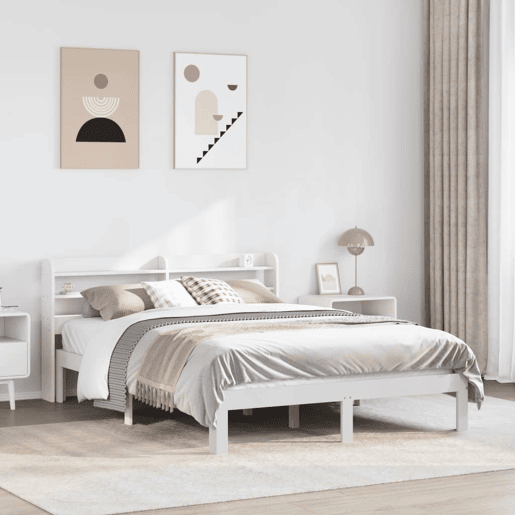 Estrutura De Cama De Casal c cabeceira - 135x190 cm pinho maciço branco Estrutura De Cama De Casal c cabeceira - 135x190 cm pinho maciço branco