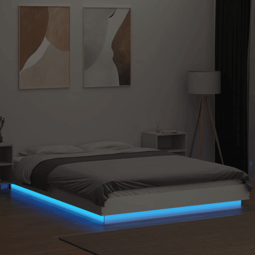 Estrutura De Cama De Casal c luzes LED - 140x190 cm derivados madeira branco