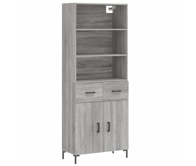 Aparador alto - mueble de almacenamiento madera contrachapada gris sonoma 69,5x34x180 cm es1146