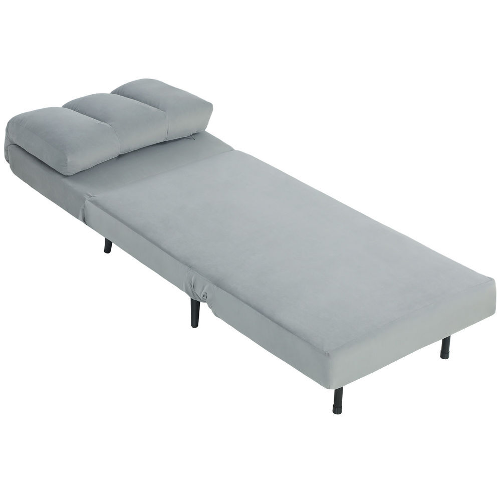Homcom sofá cama de 1 plaza 3 en 1, sofá cama plegable tapizado en terciopelo con respaldo ajustable en 3 niveles, cojín grueso para dormitorio, salón, oficina, fácil montaje, 72x88x87 cm, gris