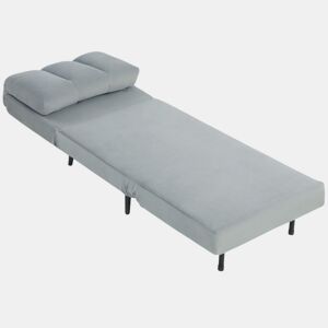 HOMCOM Sofá-Cama Individual 3 em 1 Sofá-Cama Dobrável Estofado em Veludo com Encosto Ajustável em 3 Níveis Almofada Espessa para Quarto Sala, Escritório Montagem Fácil 72x88x87 cm Cinzento