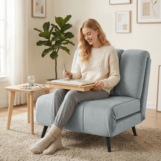 HOMCOM Sofá-Cama Individual 3 em 1 Sofá-Cama Dobrável Estofado em Veludo com Encosto Ajustável em 3 Níveis Almofada Espessa para Quarto Sala, Escritório Montagem Fácil 72x88x87 cm Cinzento