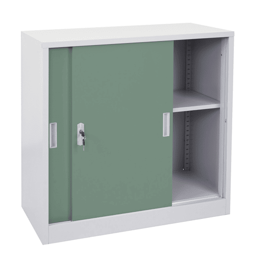 Armário de escritório em aço com portas de correr com fechadura 90x90x45 cm verde 04_0006410