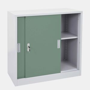 Armário de escritório em aço com portas de correr com fechadura 90x90x45 cm verde 04_0006410