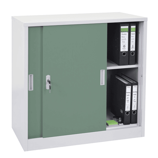 Armário de escritório em aço com portas de correr com fechadura 90x90x45 cm verde 04_0006410